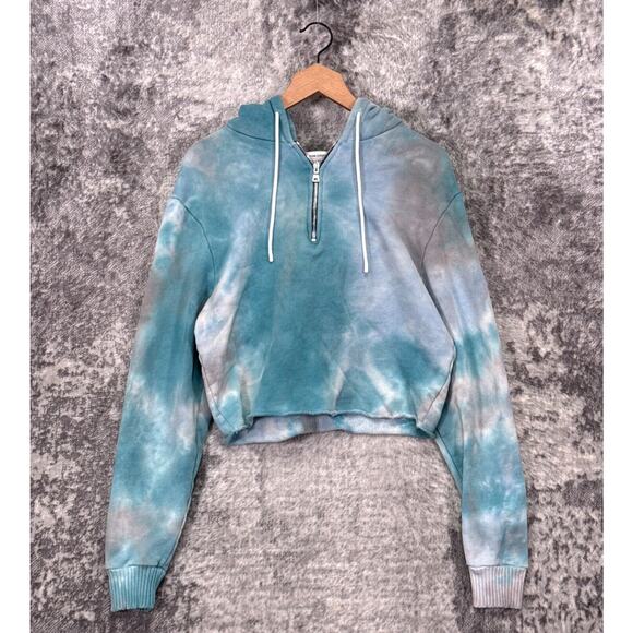 Cotton Citizen Tops - Cotton Citizen Hoodie Large Womens Blue Green Tie Dye 1/2 Zip Crop Sweatshirt